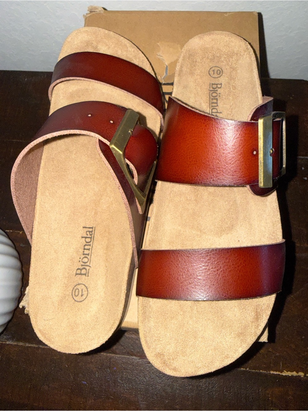Bjorndal Women’s Two-Strap Brown Leather Sandals with Buckle